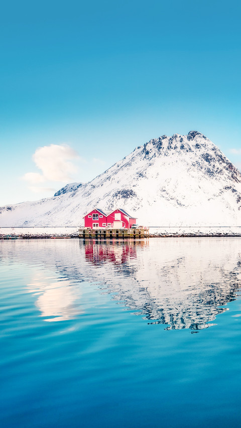 Gorgeous winter sunrise on small fishing village preview