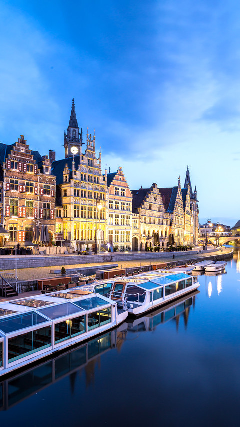 Picturesque medieval buildings on Leie river in Ghent town preview