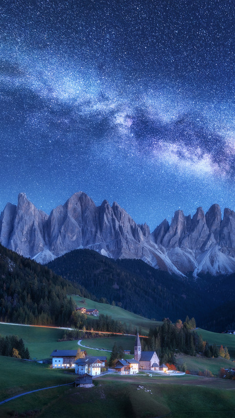 Santa Maddalena and Milky Way at Night in Autumn in Italy preview