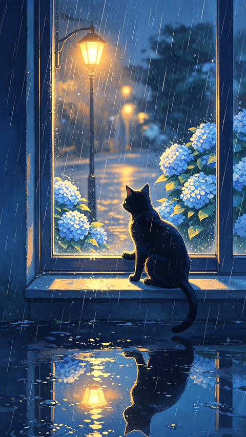 绣球花下 猫与月光 preview