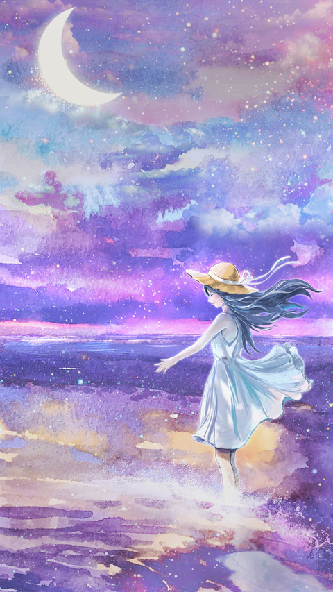 Girl Playing at The Beach Under The Moon preview