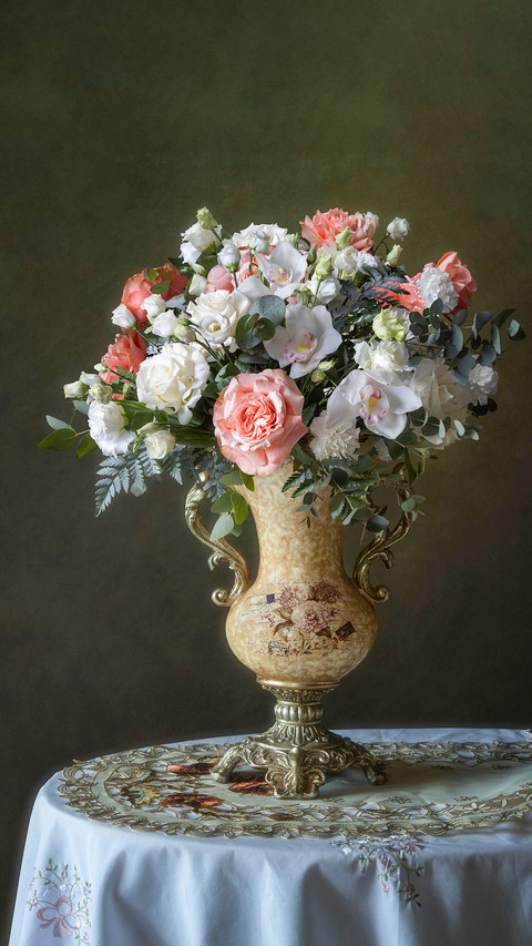 Still life with luxurious bouquet of flowers preview