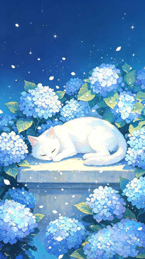 绣球花下 猫与月光 preview