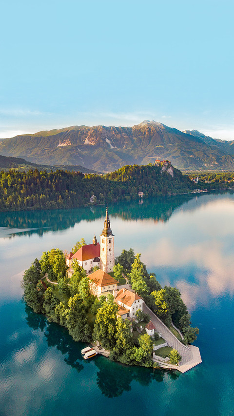 Aerial View of a church on Lake Bled preview