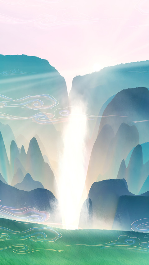 Illustration of sunlight on the mountain peak preview