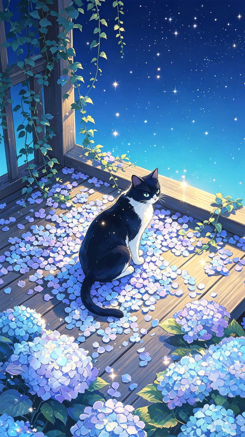 绣球花下 猫与月光 preview