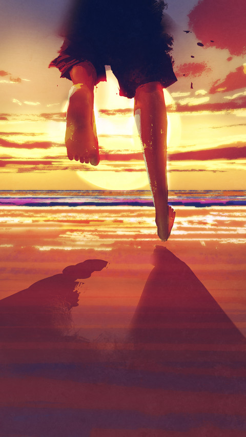 Man feet running on the beach preview