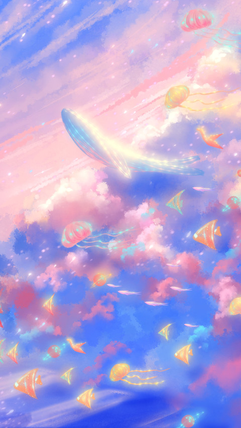 Whales Fly under the Colorful Sunset Clouds preview