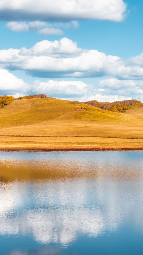 The autumn colors in the lake are reflected like a painting. preview