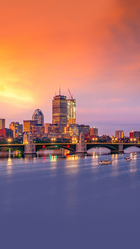 Bridge in Boston city with night and sunrise morning sky preview