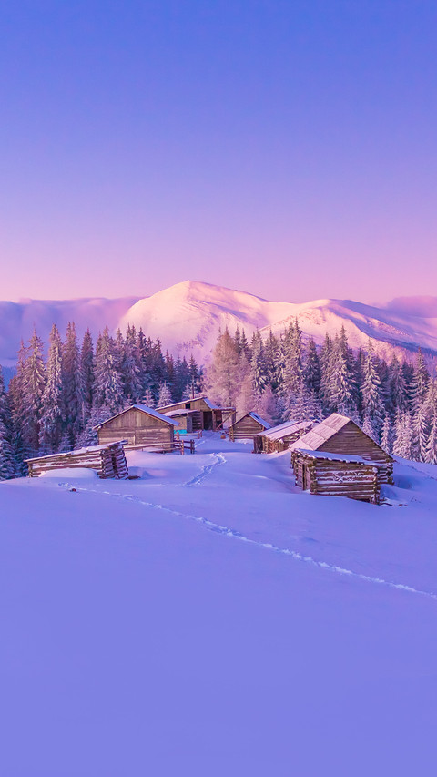 Fairy winter landscape with colorful sky preview