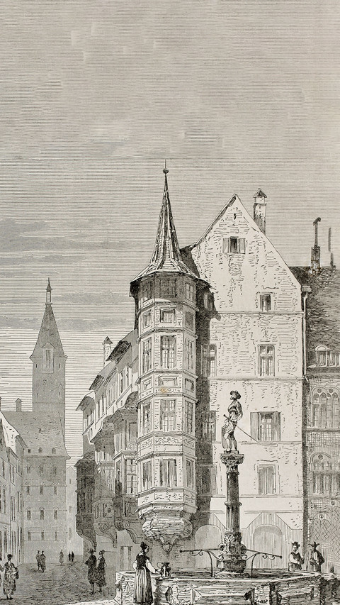 A pen and ink drawing depicting a tranquil street scene preview