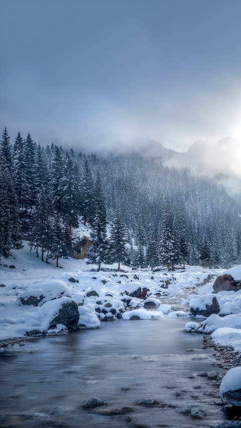 Morning Mist over Binggou River on Xinjiang Tianshan Highway preview