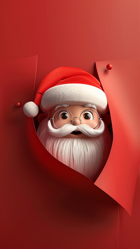 Cheerful Santa in Red, Emerging from Festive Cardboard preview