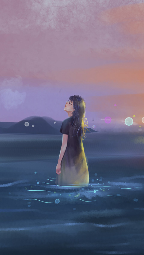 Lonely Girl Standing in Sea preview