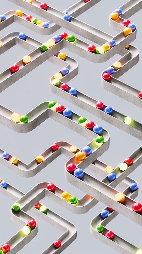 The sphere moves along complex paths preview