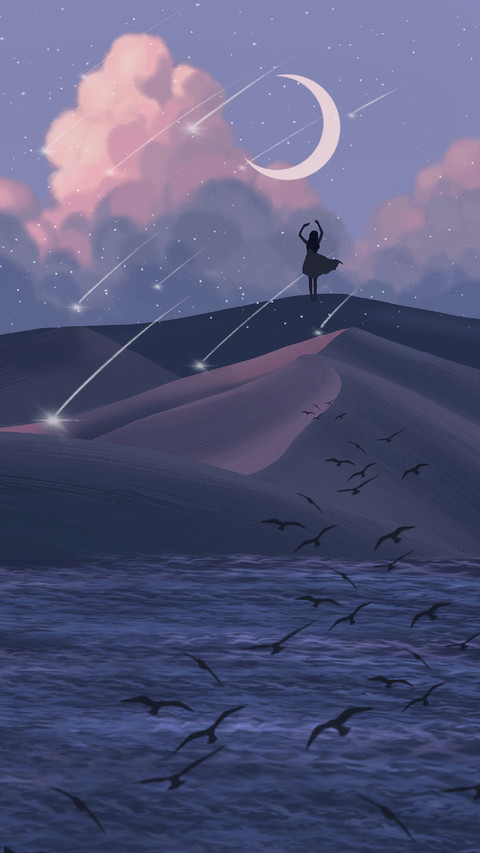 Girl Standing on The Mountain Watching The Meteor Shower preview